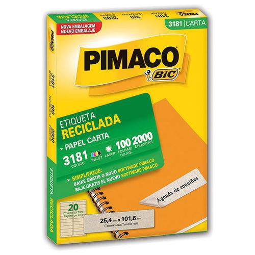 Etiqueta Carta 3181 Rec 100 Fls 25,4X101,6 Mm Cx.C/2000 Pimaco
