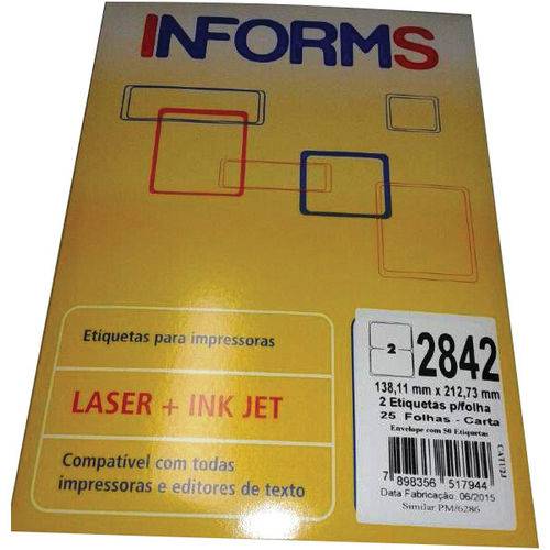 Etiqueta Carta 2842 25 Fls 138,11 X 212,73mm Informs Cx/50