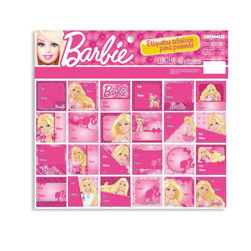 Etiqueta Cartela Adesiva De/Para Presente Barbie Rosa 2 Unid