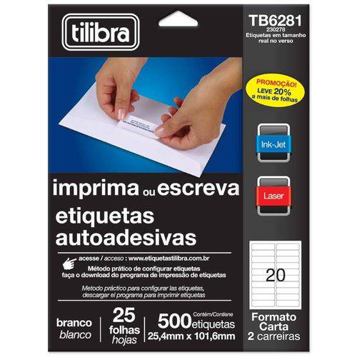 Etiqueta Ink-jet + Laser Carta 6281 25,4 X 101,6mm com 500 Etiquetas Tilibra