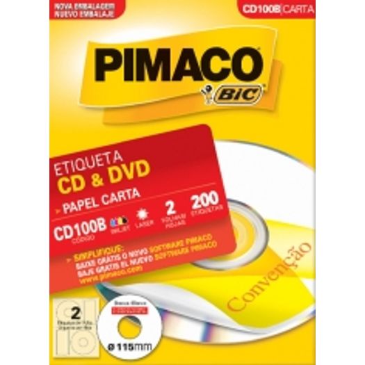 Etiqueta Inkjet/Laser Carta CD100b CD/DVD 200 Unidades Pimaco