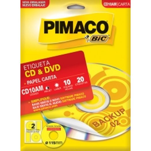 Etiqueta Inkjet/Laser Carta CD10am CD/DVD 20 Unidades Pimaco