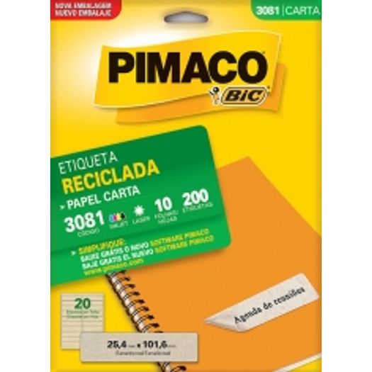 Etiqueta Inkjet/Laser Reciclada Carta 200 Unidades 3081 Pimaco