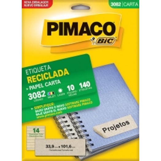 Etiqueta Inkjet/Laser Reciclada Carta 140 Unidades 3082 Pimaco
