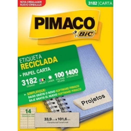 Etiqueta Inkjet/Laser Reciclada Carta 1400 Unidades 3182 Pimaco
