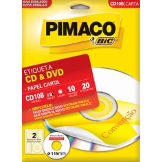 Etiqueta Laser Inkjet Carta CD10b CD/DVD 20 Unidades Pimaco
