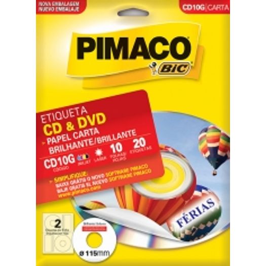 Etiqueta Laser Inkjet Carta CD10g CD/DVD 20 Unidades Pimaco