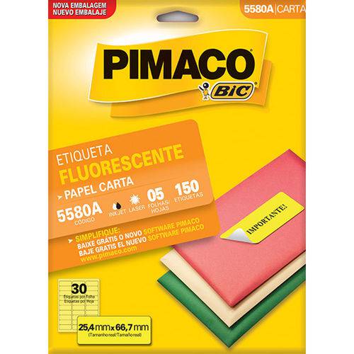 Etiqueta Pimaco 5580a Fluorescente Amarelo com 150 25,4x66