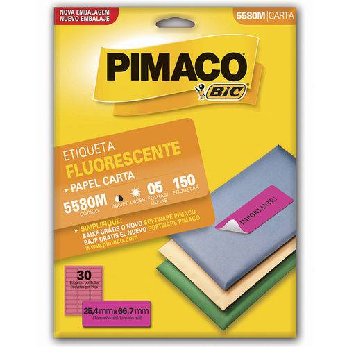 Etiqueta Pimaco 5580m Fluorescente Magenta com 150 25,4x66