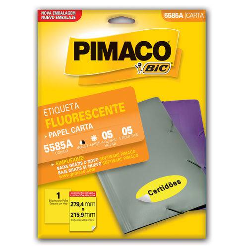 Etiqueta Pimaco 5585a Fluorescente Amarela - 5 Folhas - C/ 5 Etiquetas