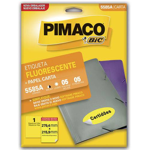 Etiqueta Pimaco 5585a Fluorescente Amarela Cartela com 5 Folhas