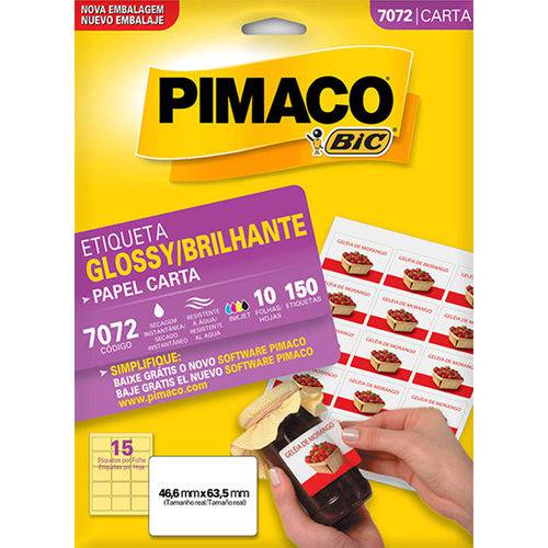 Etiqueta Pimaco 7072 Glossy com 10 Folhas Cartela 44,6x63,5