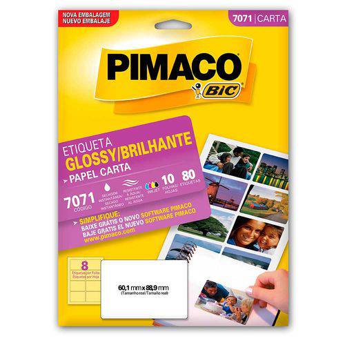 Etiqueta Pimaco 7071 Glossy com 10 Folhas Cartela 63,5x88,9