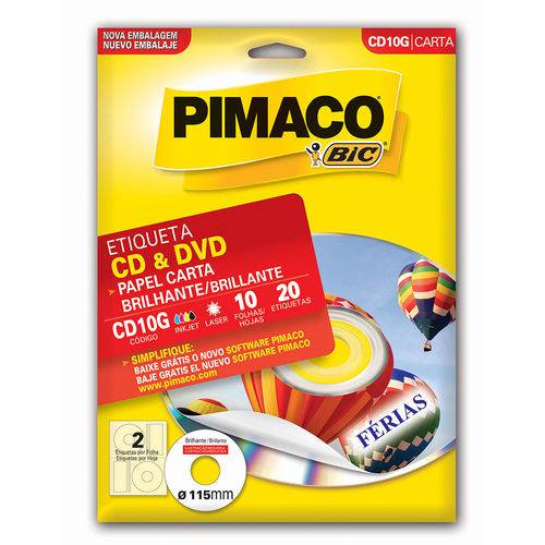 Etiqueta Pimaco Cd10g Cartela Glossy Caixa 10 Folhas