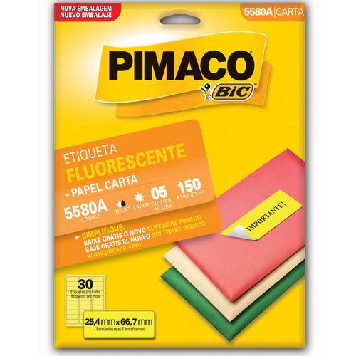 Etiqueta Pimaco Fluorescente 5580a - 150 Etiquetas - 25,4 X 66,7 Mm
