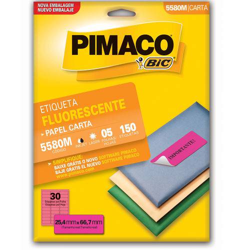 Etiqueta Pimaco Fluorescente 5580m - 150 Etiquetas - 25,4 X 66,7 Mm