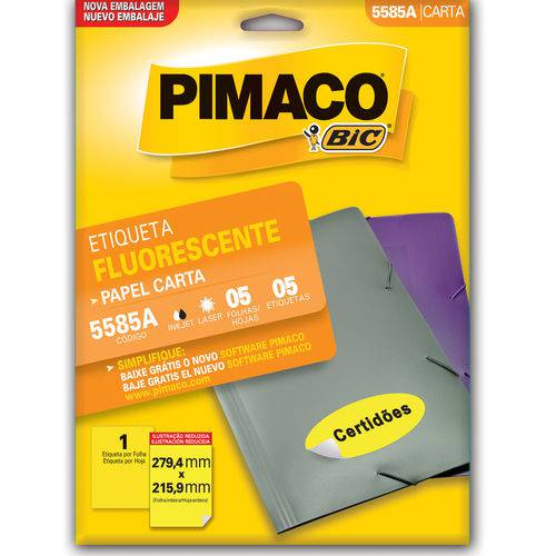 Etiqueta Pimaco Fluorescente 5585a - 05 Etiquetas - 279,4 X 215,9 Mm