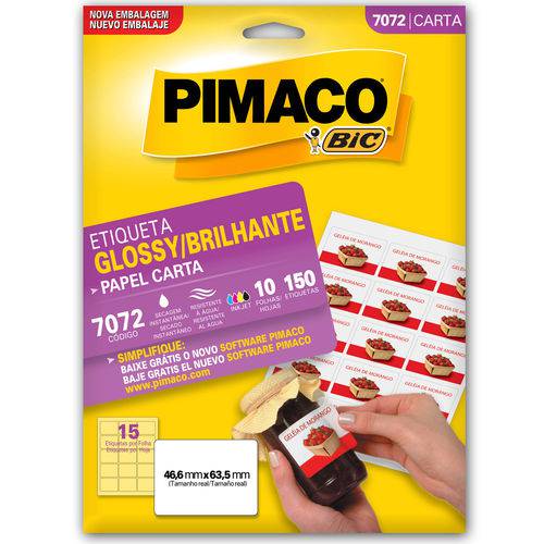 Etiqueta Pimaco Glossy 7072 - 10 Folhas - 46,6 X 63,5 Mm