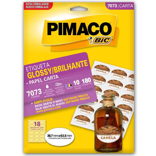 Etiqueta Pimaco Glossy 7073 - 180 Etiquetas - 39,7 X 63,5 Mm