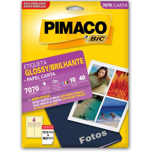 Etiqueta Pimaco Glossy 7070 - 10 Folhas - 127,0 X 88,9 Mm