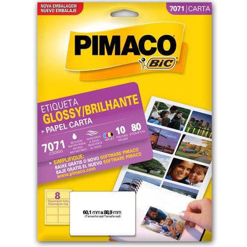 Etiqueta Pimaco Glossy 7071 - 10 Folhas - 60,1 X 88,9 Mm