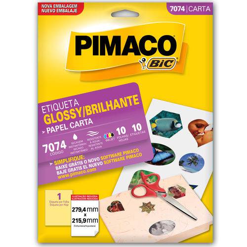 Etiqueta Pimaco Glossy 7074 - 10 Folhas - 279,4 X 215,9 Mm
