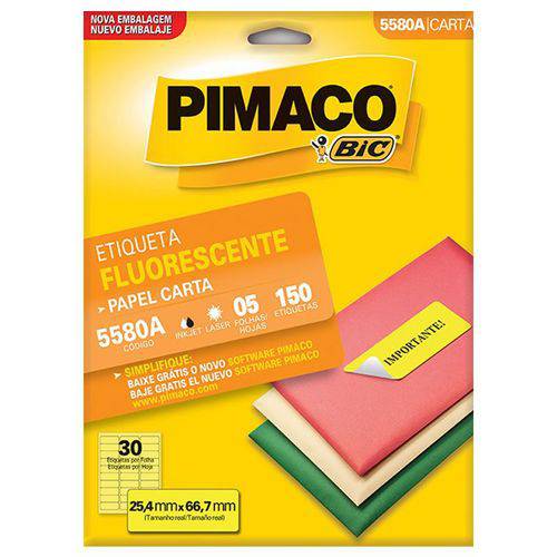 Etiqueta Pimaco Laser Amarela Fluorescente 150 Un 25.4x66.7mm 5580a 02154