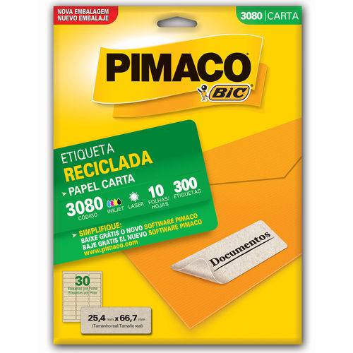 Etiqueta Pimaco Reciclada 3080 - 300 Etiquetas - 25,4 X 66,7 Mm