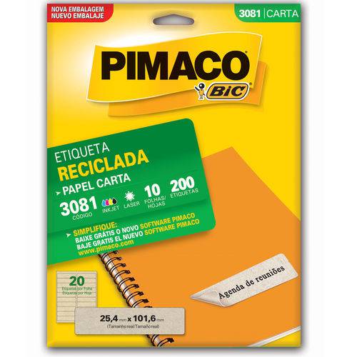 Etiqueta Pimaco Reciclada 3081 - 200 Etiquetas - 25,4 X 101,6 Mm