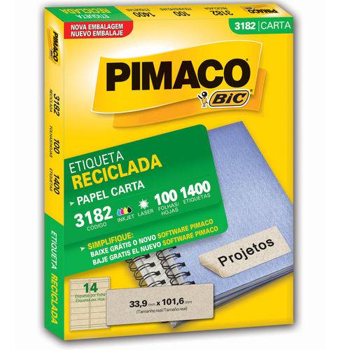 Etiqueta Pimaco Reciclada 3182 - 1400 Etiquetas - 33,9 X 101,6 Mm