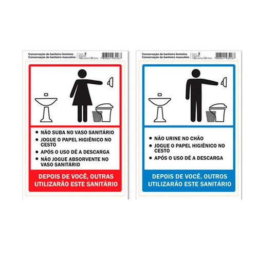 Etiqueta Pimaco Sinalização 14x19 "banheiro Feminino / Banheiro Masculino"