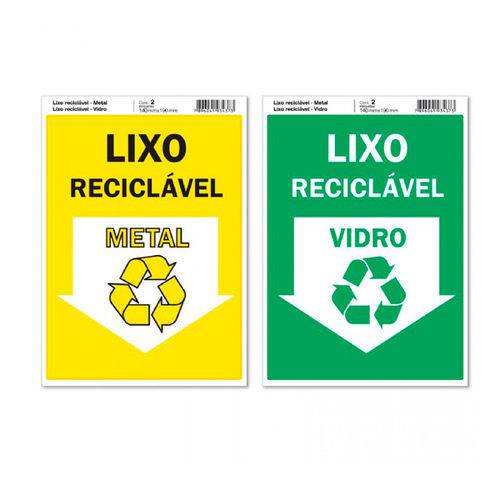 Etiqueta Pimaco Sinalização 14x19 "lixo Reciclável Metal / Vidro"