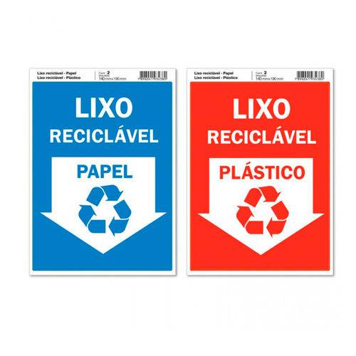 Etiqueta Pimaco Sinalização 14x19 "lixo Reciclável Papel / Plástico"