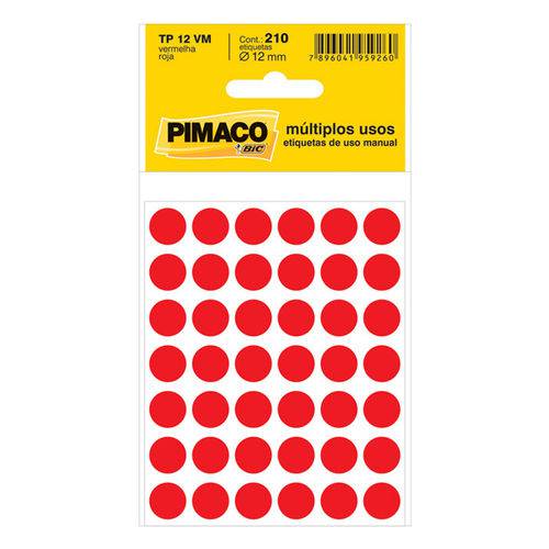 Etiqueta Pimaco Tp 12 Vermelha (5 Folhas 210-etiquetas)