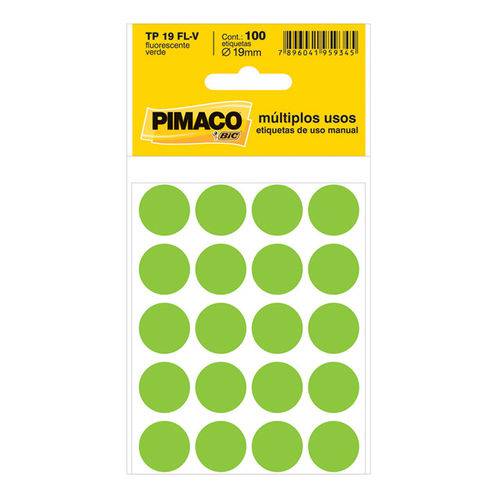 Etiqueta Pimaco Tp 19 Verde Fluorescente (5 Folhas 100-et)