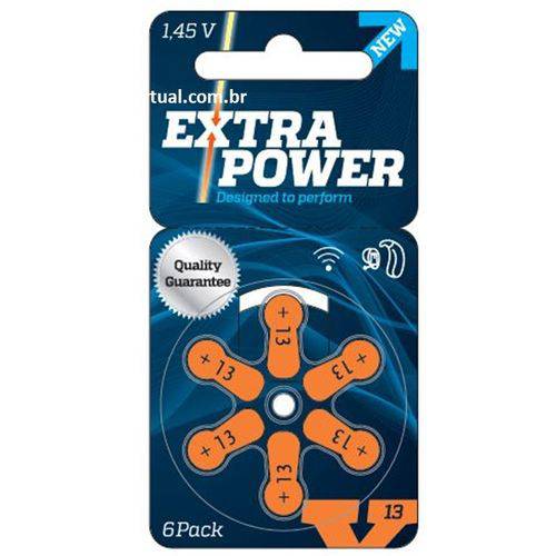 EXTRA POWER - Modelo 13 / PR48 - Bateria para Aparelho Auditivo - Cartela 6 Unid.