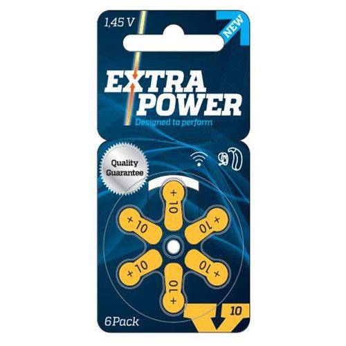 EXTRA POWER - Modelo 10 / PR70 - Bateria para Aparelho Auditivo - Cartela 6 Unid.