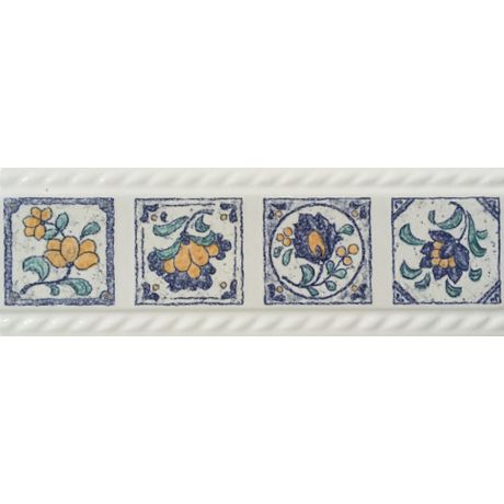 Faixa Cerâmica Importada Decorada Azul Borda Relevo 11x31,6