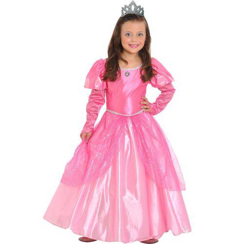 Fantasia a Pequena Sereia Ariel Vestido Rosa de Luxo com Coroa Infantil - G 9 - 12