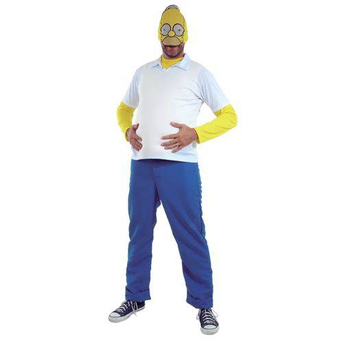 Fantasia Adulto Sulamericana Homer Simpson Branca/Azul/Amarela M