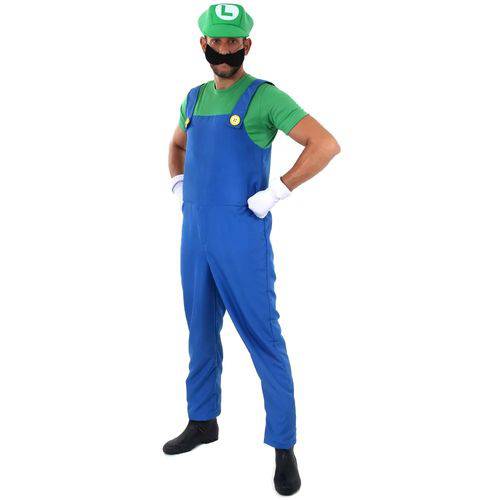 Fantasia Adulto Sulamericana Luigi Super Mario Tam Gg Azul e Verde