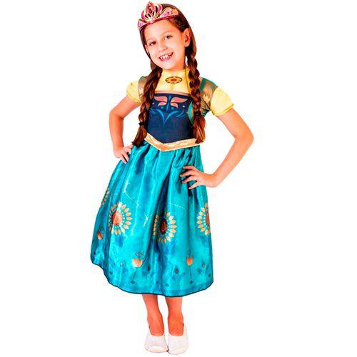 Fantasia Anna Frozen Fever Luxo Infantil Princesa Disney