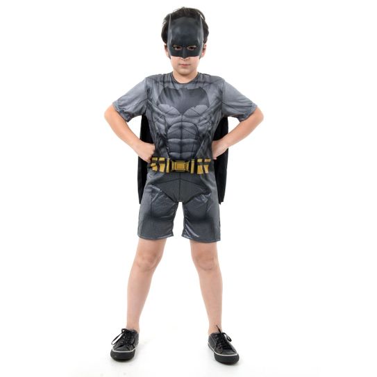 Fantasia Batman Infantil Curto com Musculatura - Liga da Justiça P