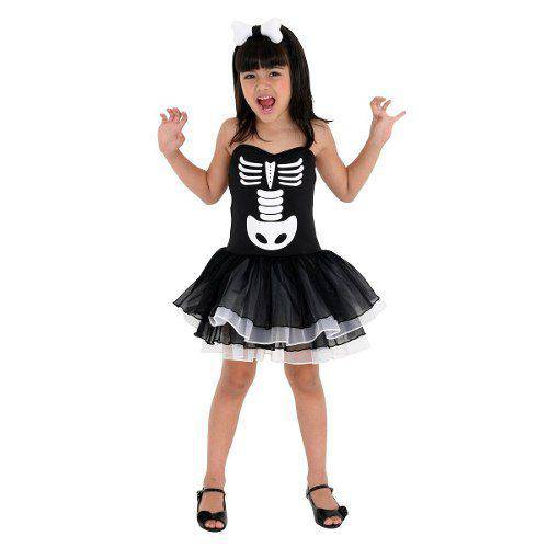 Fantasia Bruxa Esqueleto Infantil Luxo Halloween Teen