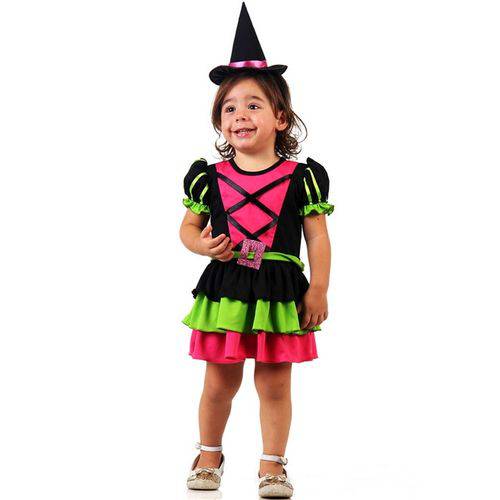 Fantasia de Bruxa Divertida Bebê com Chapéu Halloween 1 a 3 Anos