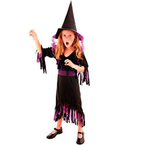 Fantasia de Bruxa Retalhos Infantil Halloween com Chapéu