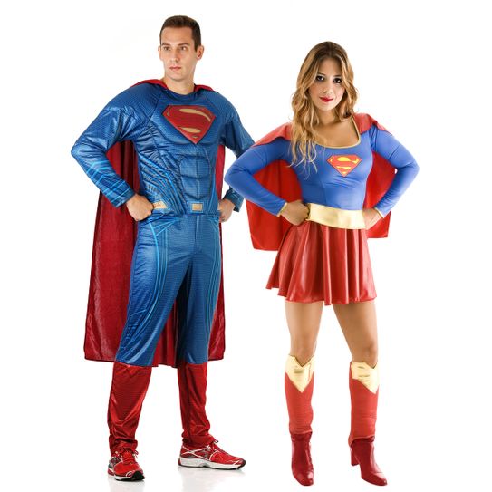 Fantasia de Casal Super Homem e Super Mulher Adulto