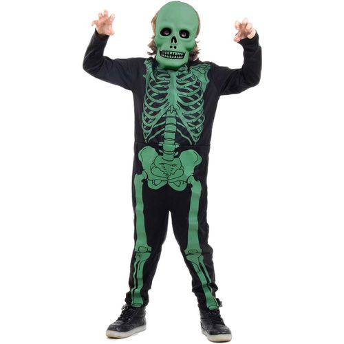 Fantasia de Esqueleto Infantil Verde de Luxo