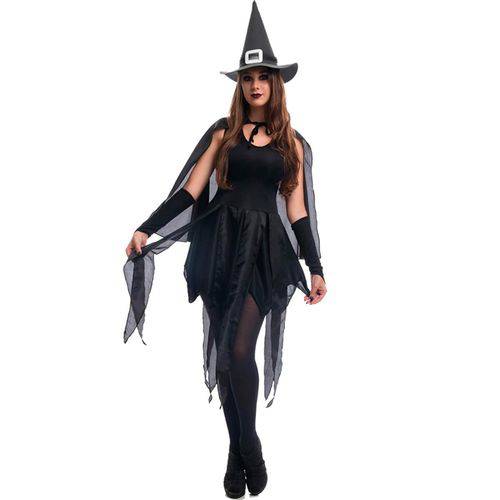 Fantasia de Halloween Feminina Adulta Bruxa Agnes com Chapéu e Capa