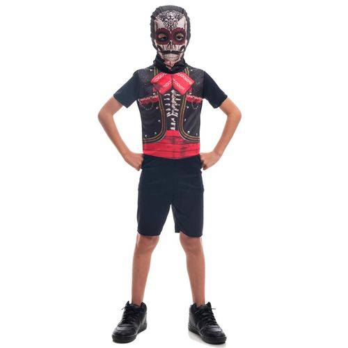 Fantasia de Halloween Infantil Masculina Esqueleto Mariachi Curto com Máscara